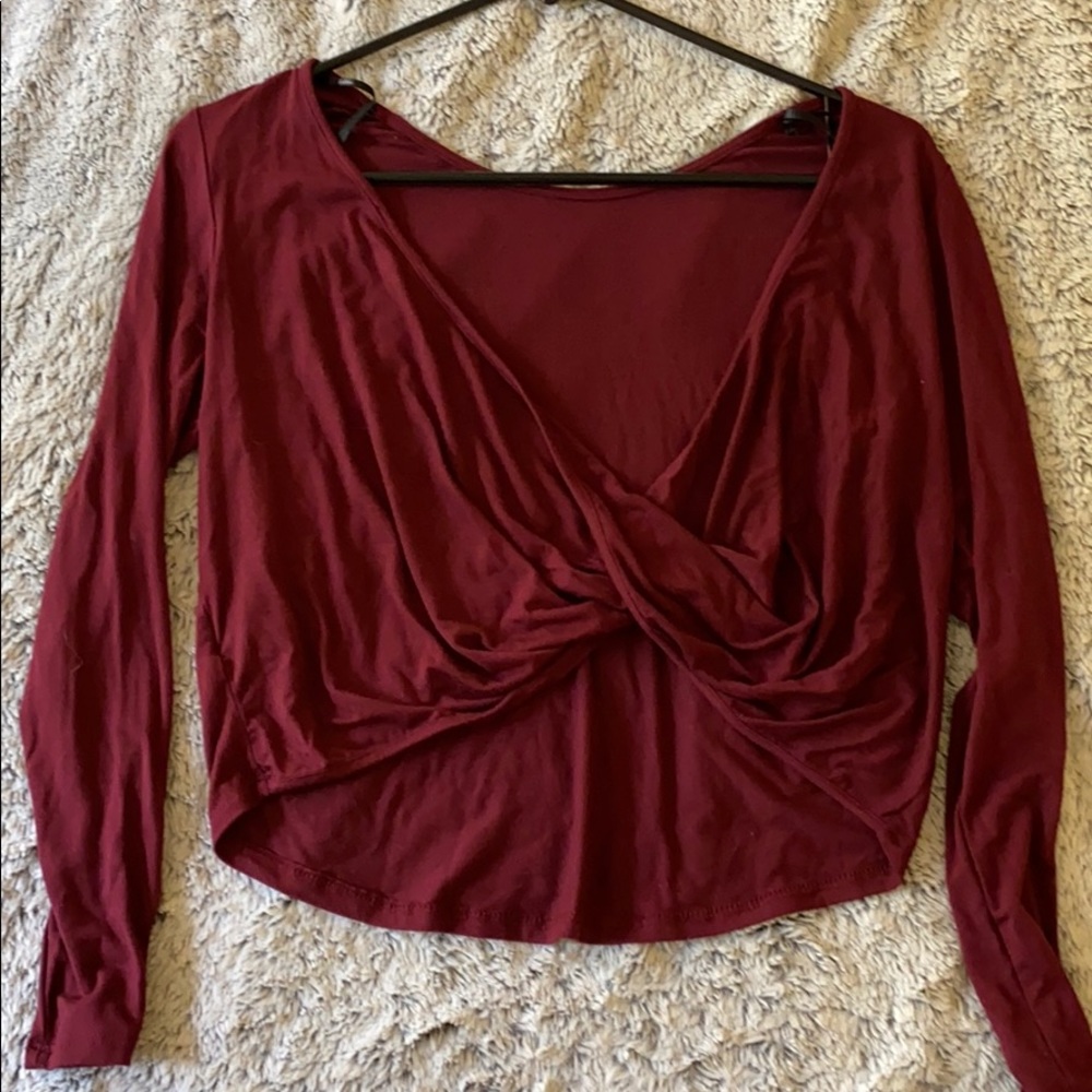 Lulus burgundy long sleeve reversible twist top